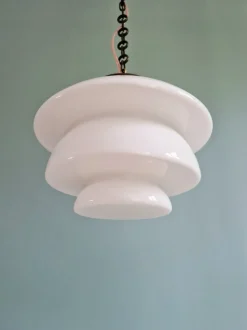 Hot Pamono Art Deco Pendant Light in White Opaline and Copper Metal, 1920s
