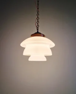 Hot Pamono Art Deco Pendant Light in White Opaline and Copper Metal, 1920s
