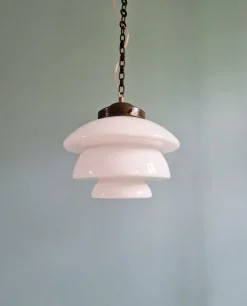 Hot Pamono Art Deco Pendant Light in White Opaline and Copper Metal, 1920s
