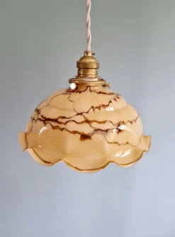 Best Pamono Art Deco Pendant Light in Marbled and Scalloped Opaline from Scailmont Glassworks, Belgium, 1920s-1930s