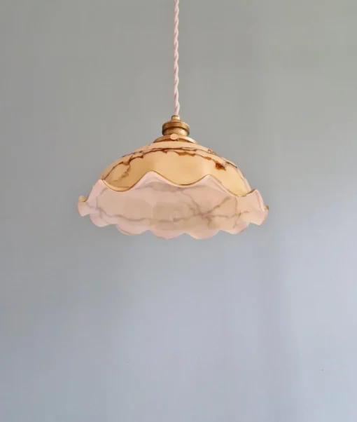Best Pamono Art Deco Pendant Light in Marbled and Scalloped Opaline from Scailmont Glassworks, Belgium, 1920s-1930s