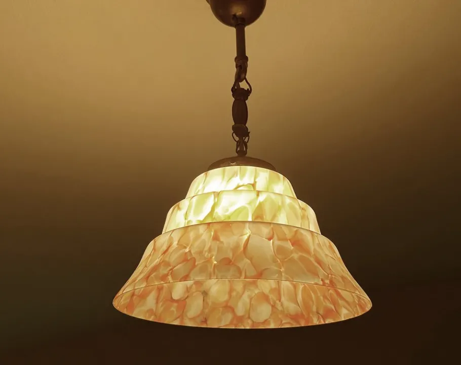 Online Pamono Art Deco Pendant Light in Pink Coral Glass, 1930s