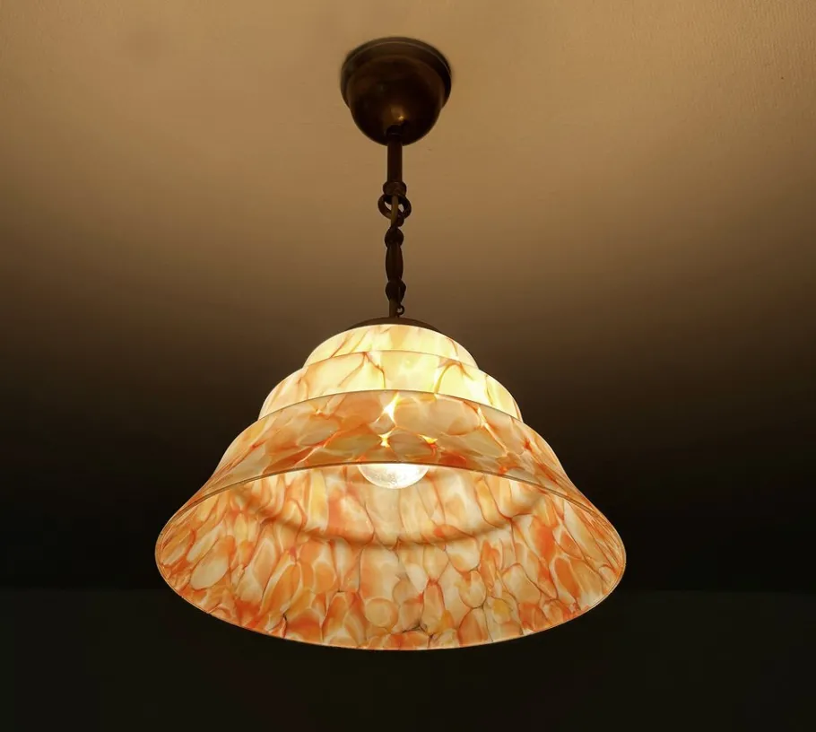 Online Pamono Art Deco Pendant Light in Pink Coral Glass, 1930s