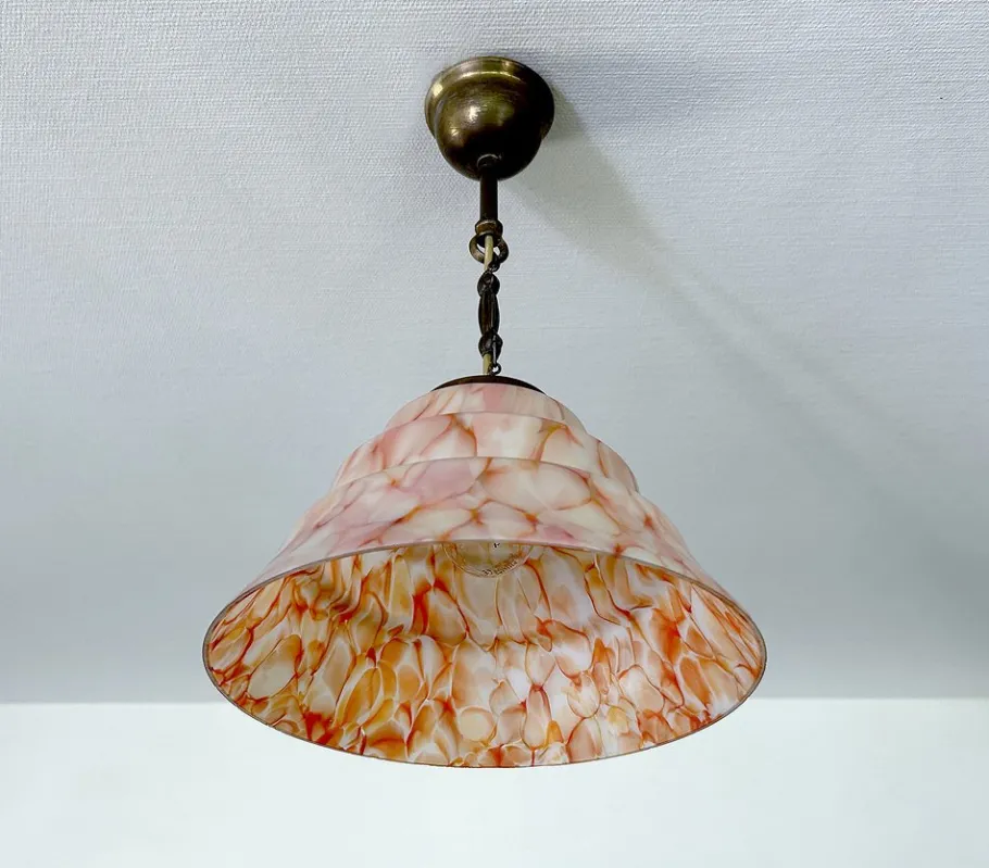 Online Pamono Art Deco Pendant Light in Pink Coral Glass, 1930s