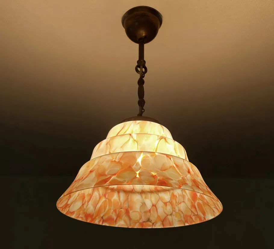 Online Pamono Art Deco Pendant Light in Pink Coral Glass, 1930s