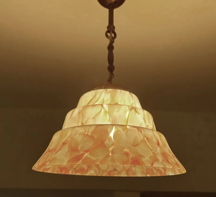 Online Pamono Art Deco Pendant Light in Pink Coral Glass, 1930s