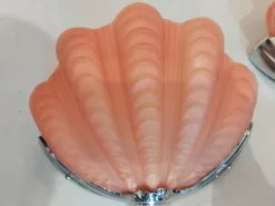 Discount Pamono Art Deco Rose Pink Glass Clam Shell Wall Lights, 1920s, Set of 2