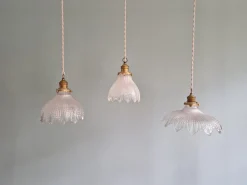 Discount Pamono Art Deco Scalloped Clear Glass Pendant Lights, 1930s, Set of 3