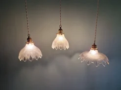 Discount Pamono Art Deco Scalloped Clear Glass Pendant Lights, 1930s, Set of 3