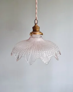 Discount Pamono Art Deco Scalloped Clear Glass Pendant Lights, 1930s, Set of 3