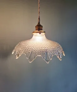 Discount Pamono Art Deco Scalloped Clear Glass Pendant Lights, 1930s, Set of 3