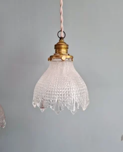 Discount Pamono Art Deco Scalloped Clear Glass Pendant Lights, 1930s, Set of 3