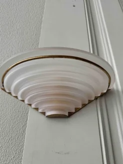 Online Pamono Art Deco Sconces in Brass and Frosted Glass, Portugal, 1940s, Set of 2