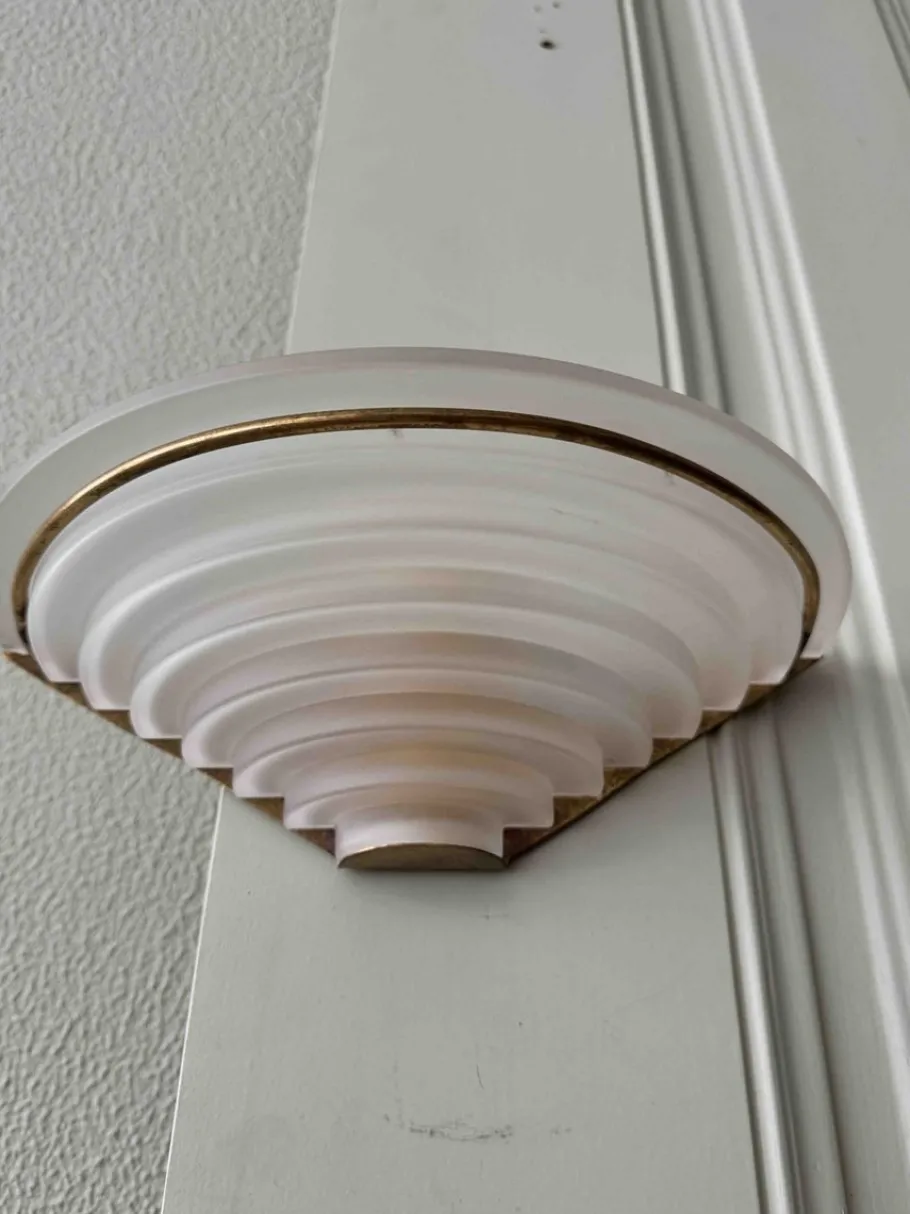 Online Pamono Art Deco Sconces in Brass and Frosted Glass, Portugal, 1940s, Set of 2