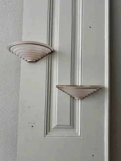 Online Pamono Art Deco Sconces in Brass and Frosted Glass, Portugal, 1940s, Set of 2