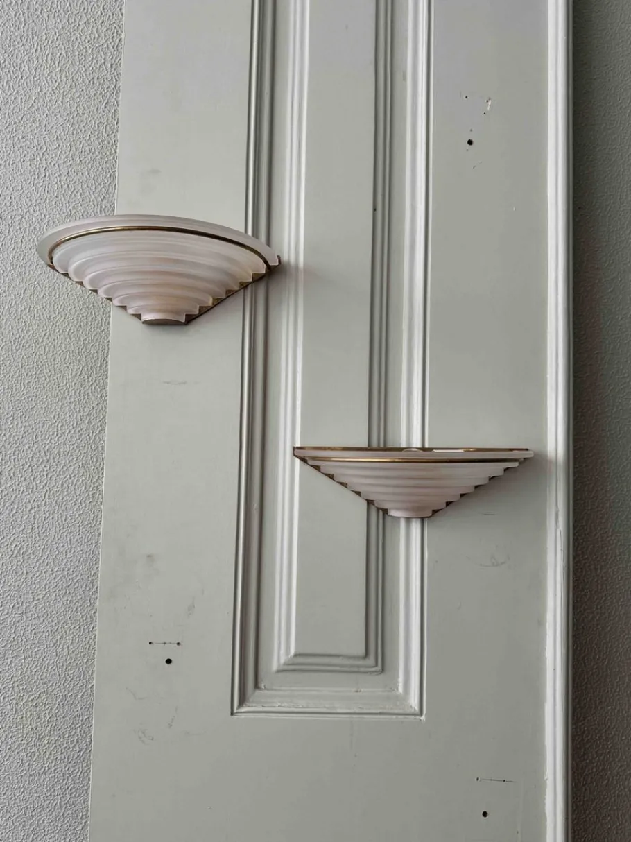 Online Pamono Art Deco Sconces in Brass and Frosted Glass, Portugal, 1940s, Set of 2