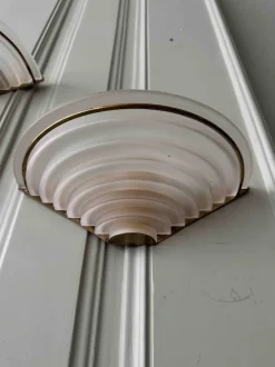 Online Pamono Art Deco Sconces in Brass and Frosted Glass, Portugal, 1940s, Set of 2