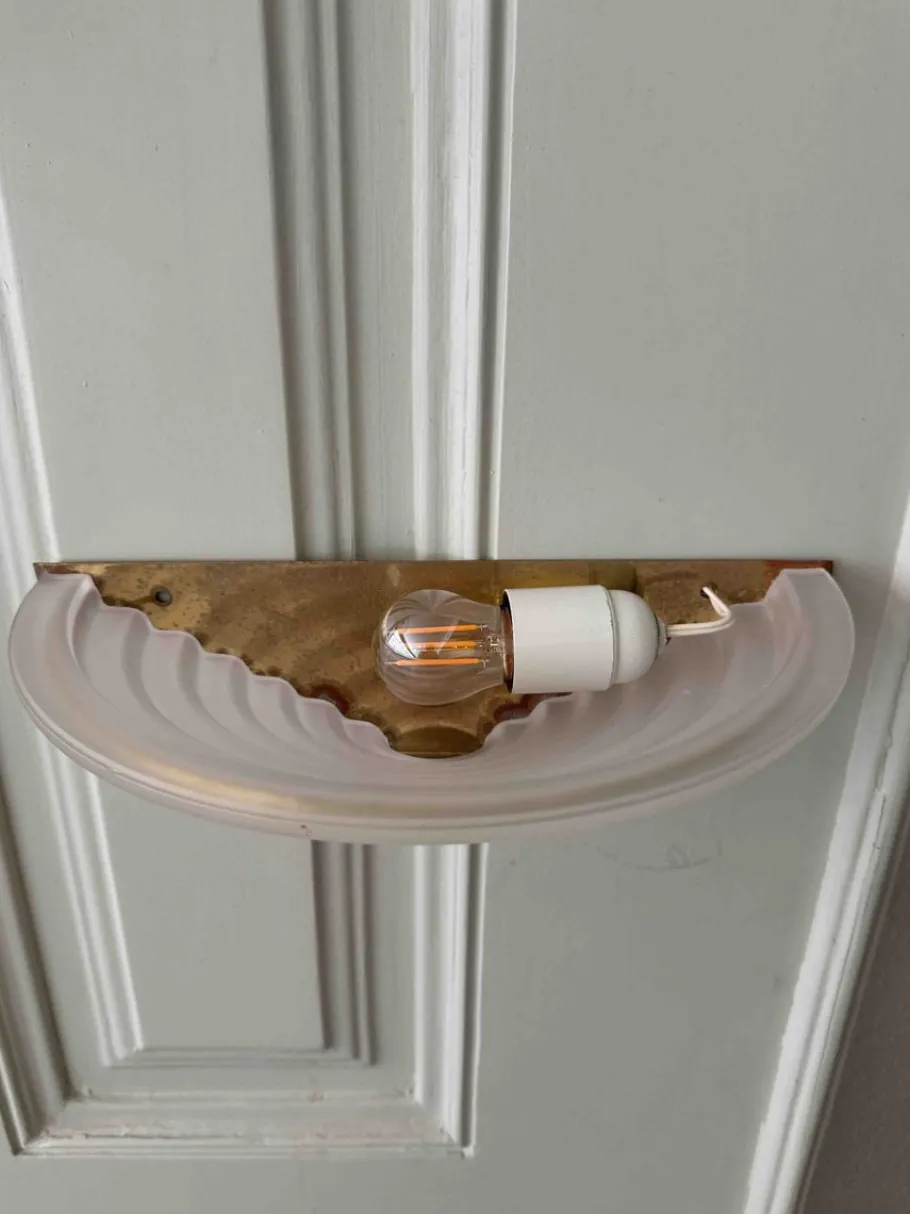 Online Pamono Art Deco Sconces in Brass and Frosted Glass, Portugal, 1940s, Set of 2