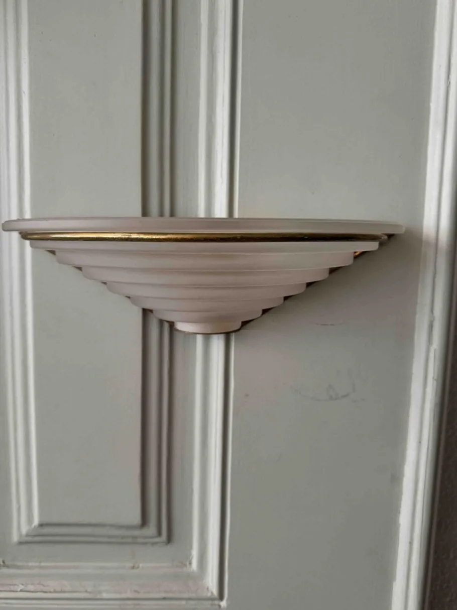 Online Pamono Art Deco Sconces in Brass and Frosted Glass, Portugal, 1940s, Set of 2