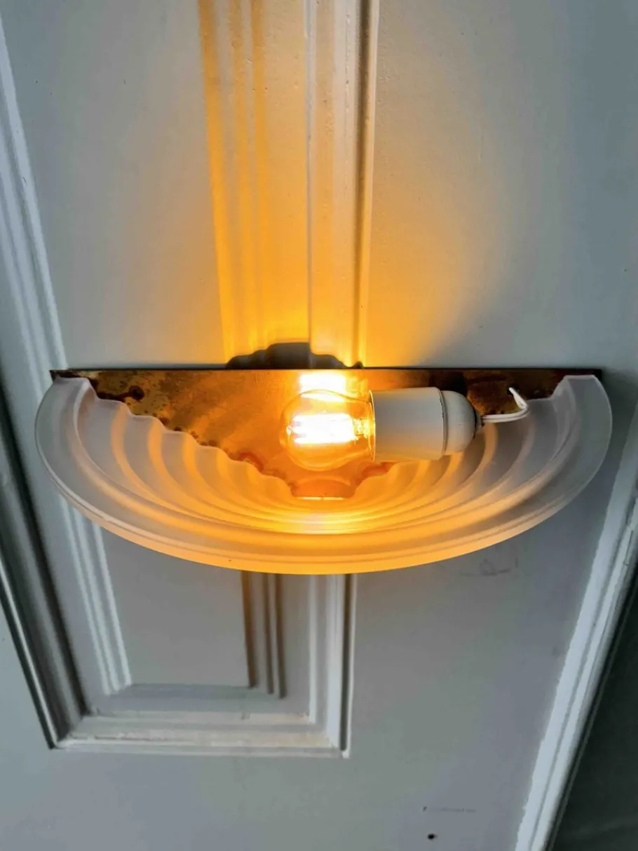 Online Pamono Art Deco Sconces in Brass and Frosted Glass, Portugal, 1940s, Set of 2