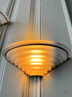 Online Pamono Art Deco Sconces in Brass and Frosted Glass, Portugal, 1940s, Set of 2