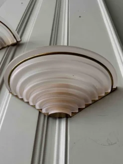 Online Pamono Art Deco Sconces in Brass and Frosted Glass, Portugal, 1940s, Set of 2