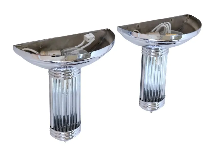 New Pamono Art Deco Scones with Half Shells and Glass Rods, 1990s, Set of 2