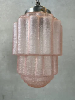 New Pamono Art Deco Skyscraper Lamp in Crackle Rosé Glass