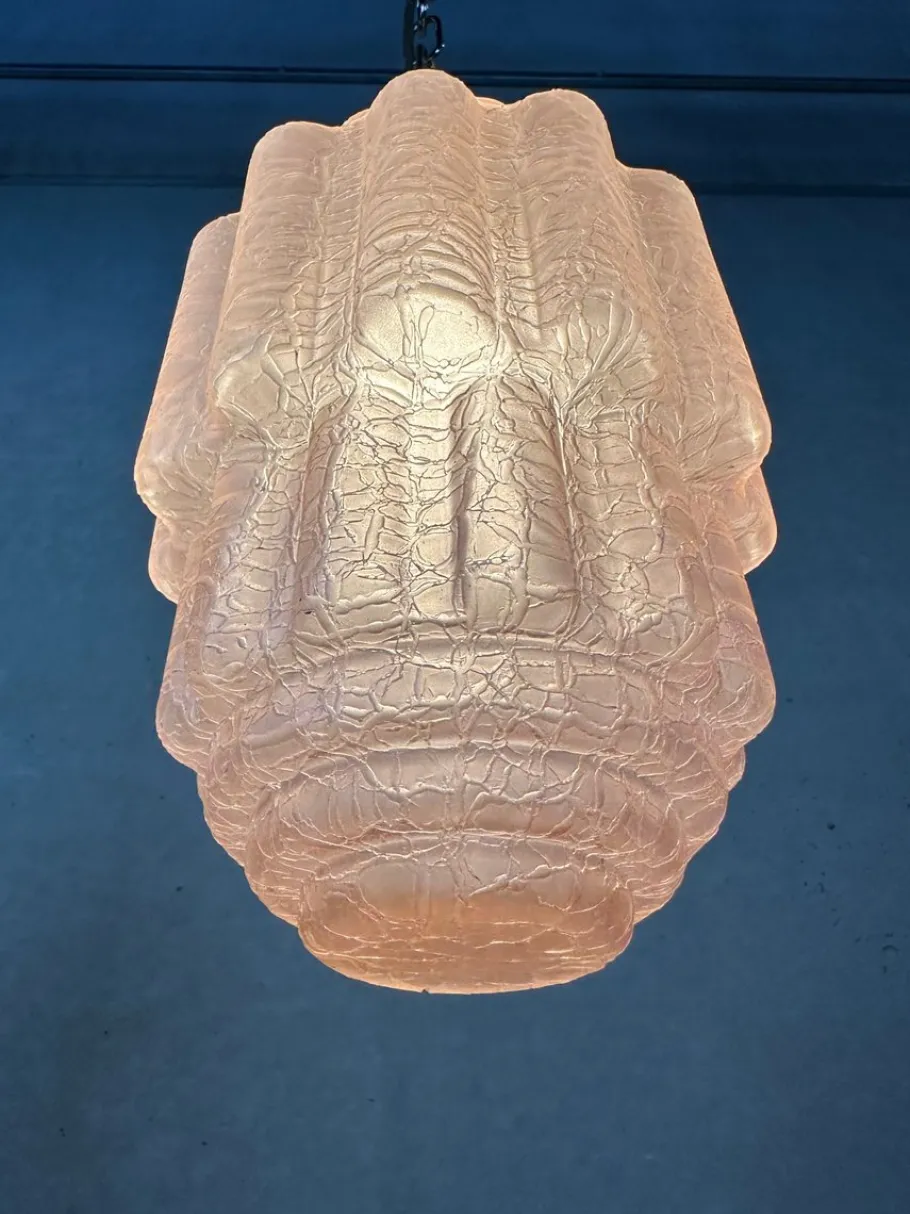 New Pamono Art Deco Skyscraper Lamp in Crackle Rosé Glass