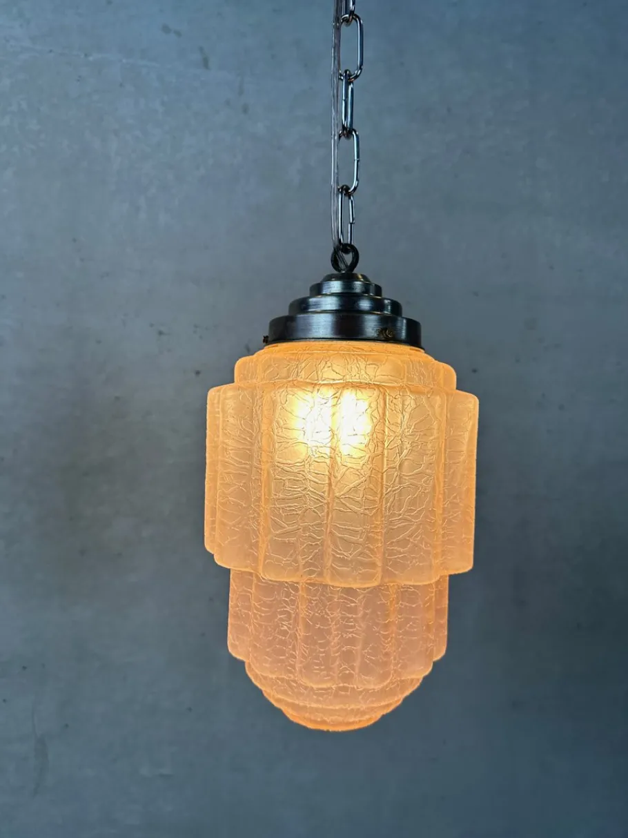 New Pamono Art Deco Skyscraper Lamp in Crackle Rosé Glass