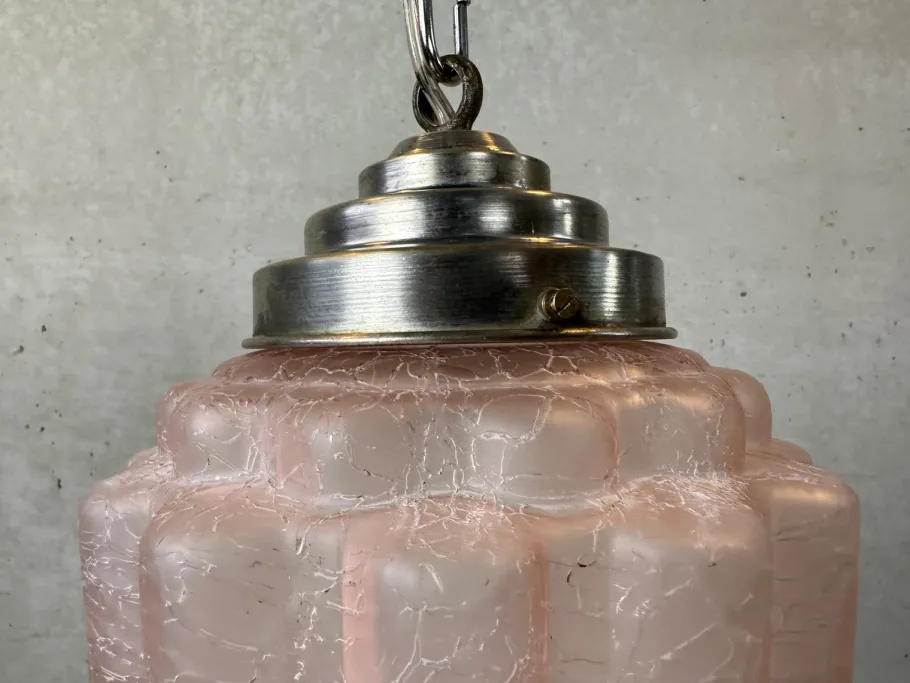 New Pamono Art Deco Skyscraper Lamp in Crackle Rosé Glass