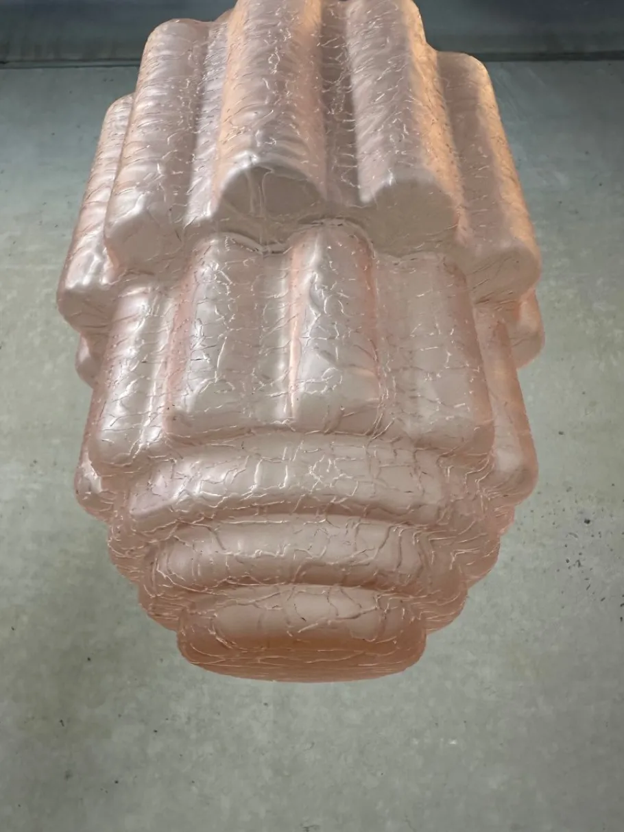 New Pamono Art Deco Skyscraper Lamp in Crackle Rosé Glass