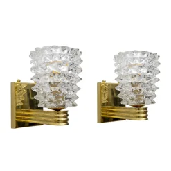 New Pamono Art Deco Style Brass and Rostrato Murano Glass Sconces by Barovier & Toso, 2000, Set of 2