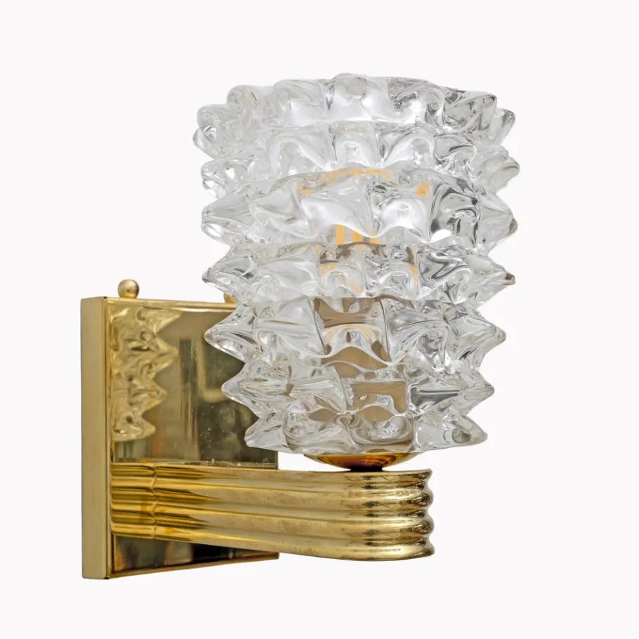 New Pamono Art Deco Style Brass and Rostrato Murano Glass Sconces by Barovier & Toso, 2000, Set of 2