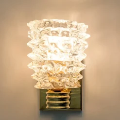 New Pamono Art Deco Style Brass and Rostrato Murano Glass Sconces by Barovier & Toso, 2000, Set of 2