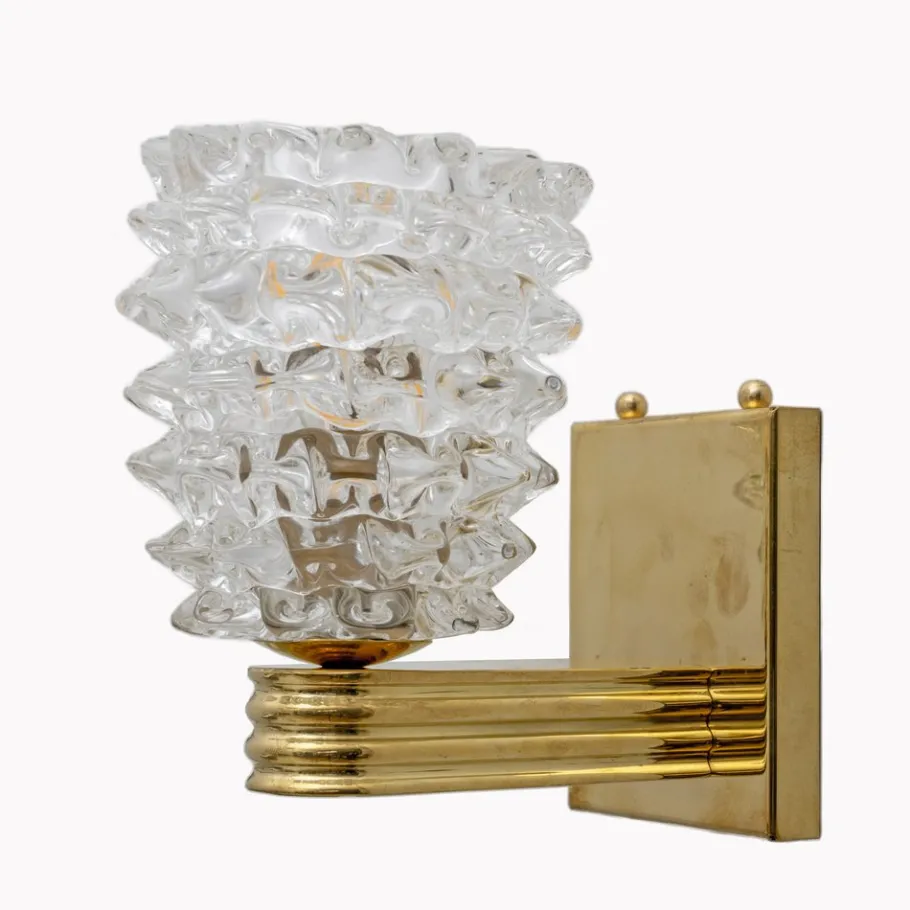 New Pamono Art Deco Style Brass and Rostrato Murano Glass Sconces by Barovier & Toso, 2000, Set of 2