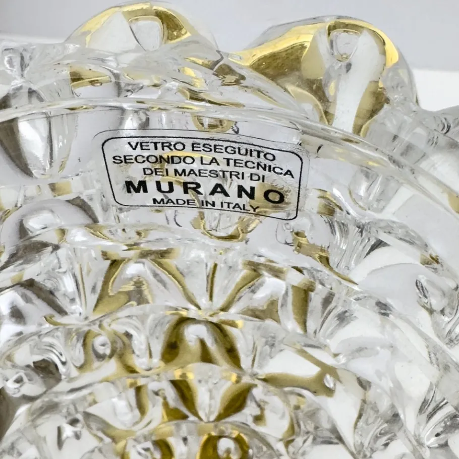 New Pamono Art Deco Style Brass and Rostrato Murano Glass Sconces by Barovier & Toso, 2000, Set of 2