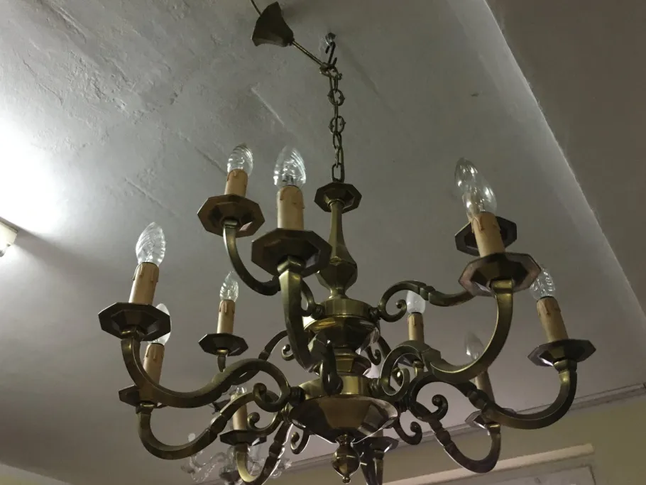 Clearance Pamono Art Deco Style Brass Chandelier, 1970s