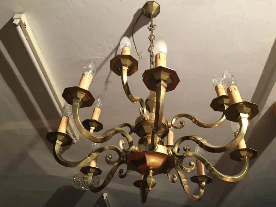 Clearance Pamono Art Deco Style Brass Chandelier, 1970s