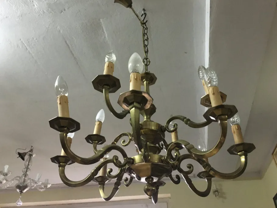 Clearance Pamono Art Deco Style Brass Chandelier, 1970s