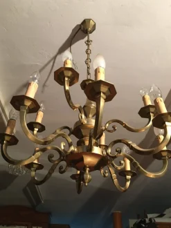 Clearance Pamono Art Deco Style Brass Chandelier, 1970s