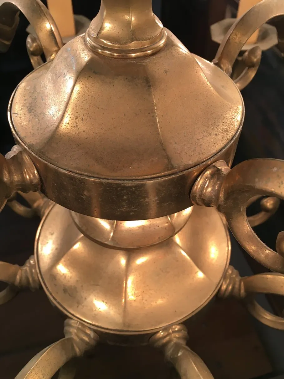 Clearance Pamono Art Deco Style Brass Chandelier, 1970s