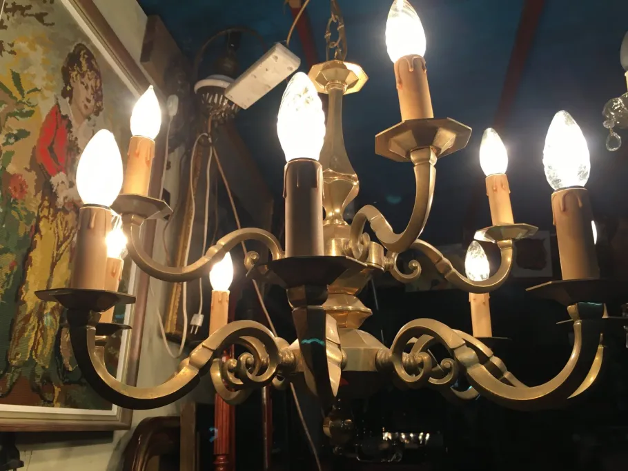 Clearance Pamono Art Deco Style Brass Chandelier, 1970s