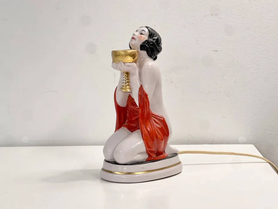Best Pamono Art Deco Style Ceramic Table Lamp, 1940s
