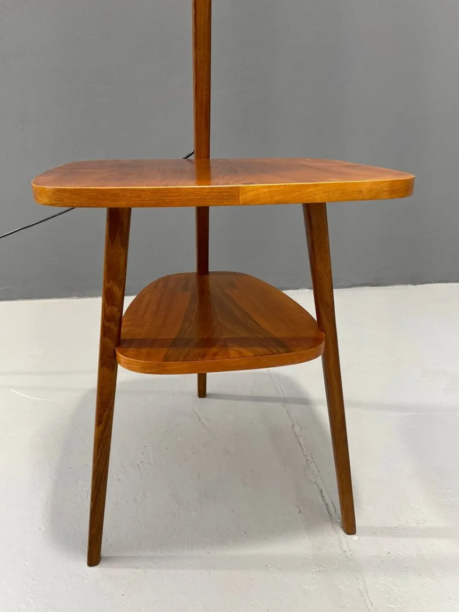 New Pamono Art Deco Style Floor Lamp with Milk Glass and Side Table from Thonet, Former Czechoslovakia, 1950s