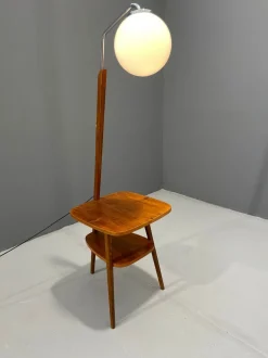 New Pamono Art Deco Style Floor Lamp with Milk Glass and Side Table from Thonet, Former Czechoslovakia, 1950s