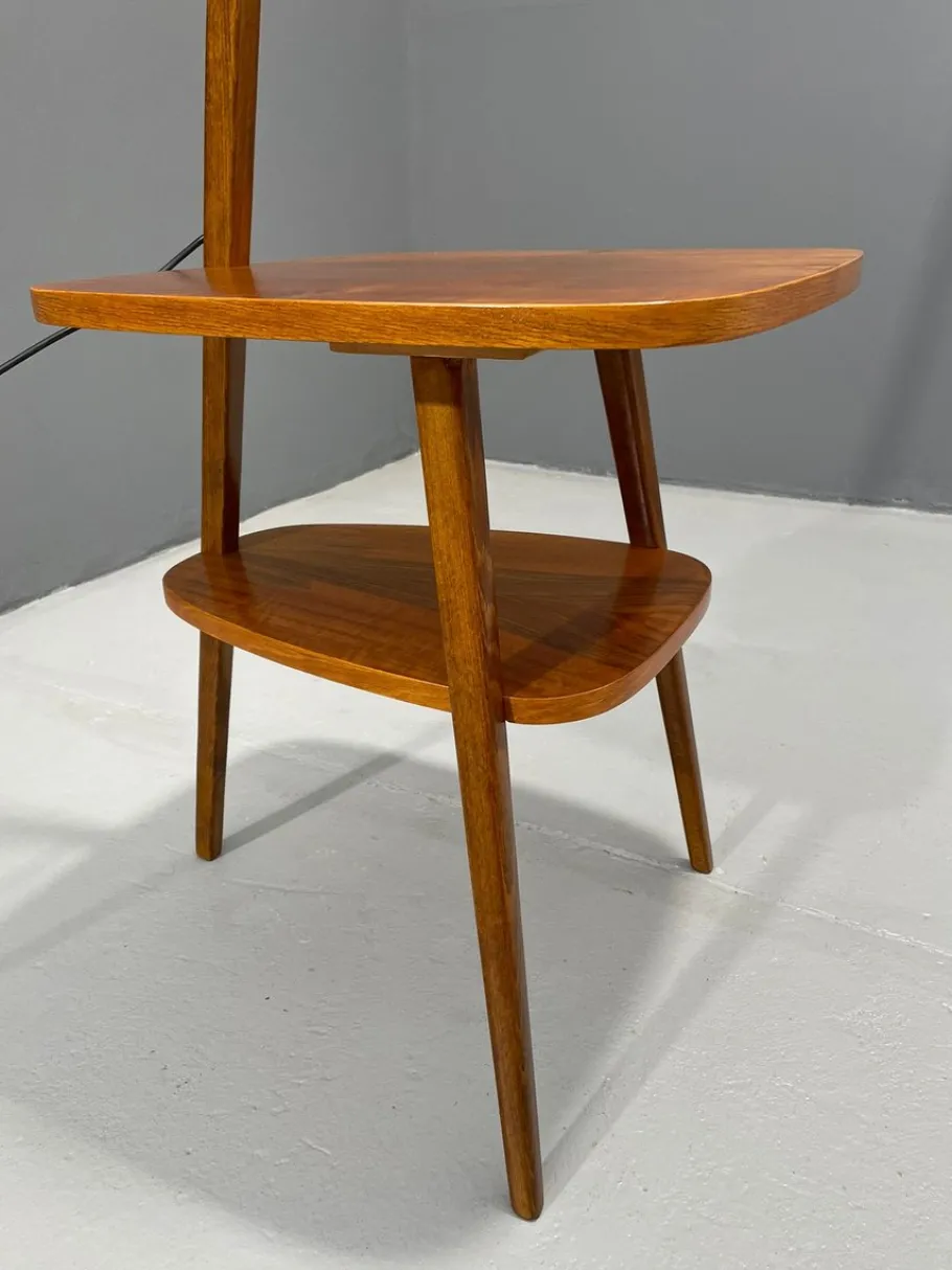 New Pamono Art Deco Style Floor Lamp with Milk Glass and Side Table from Thonet, Former Czechoslovakia, 1950s