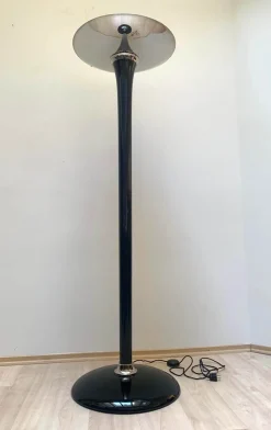 Online Pamono Art Deco Style Floor Lamp in Black Lacquer and Nickel