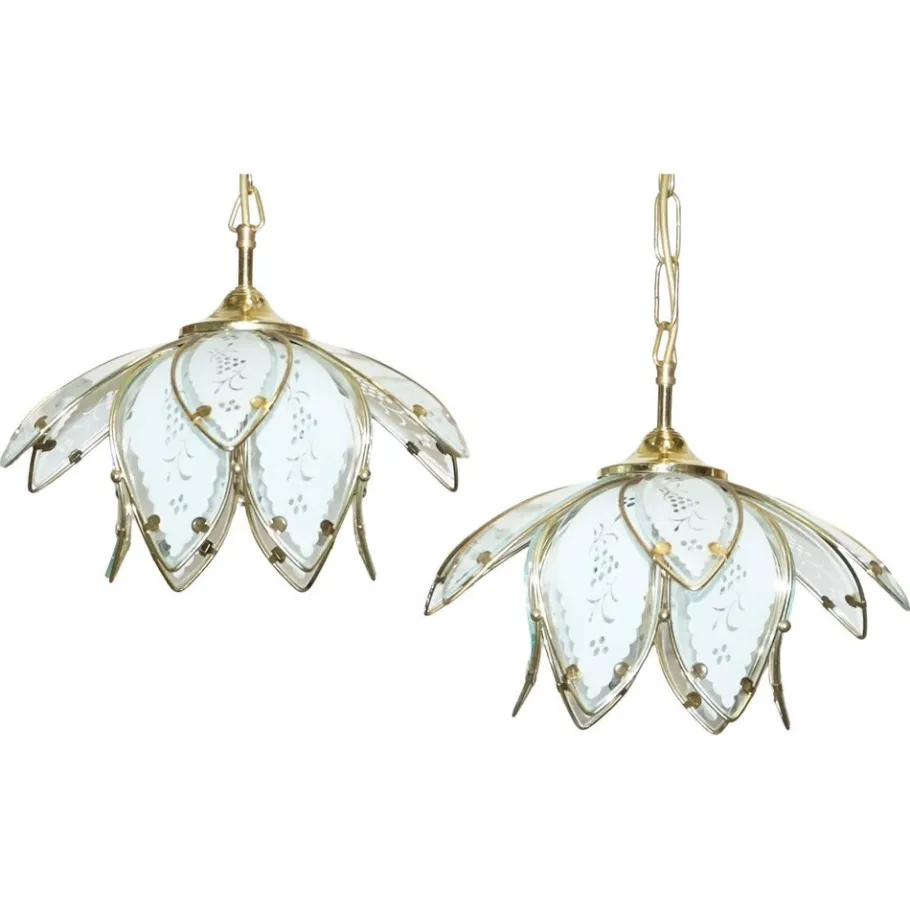 Clearance Pamono Art Deco Style Glass Lotus Ceiling Lamps, 1960s, Set of 2