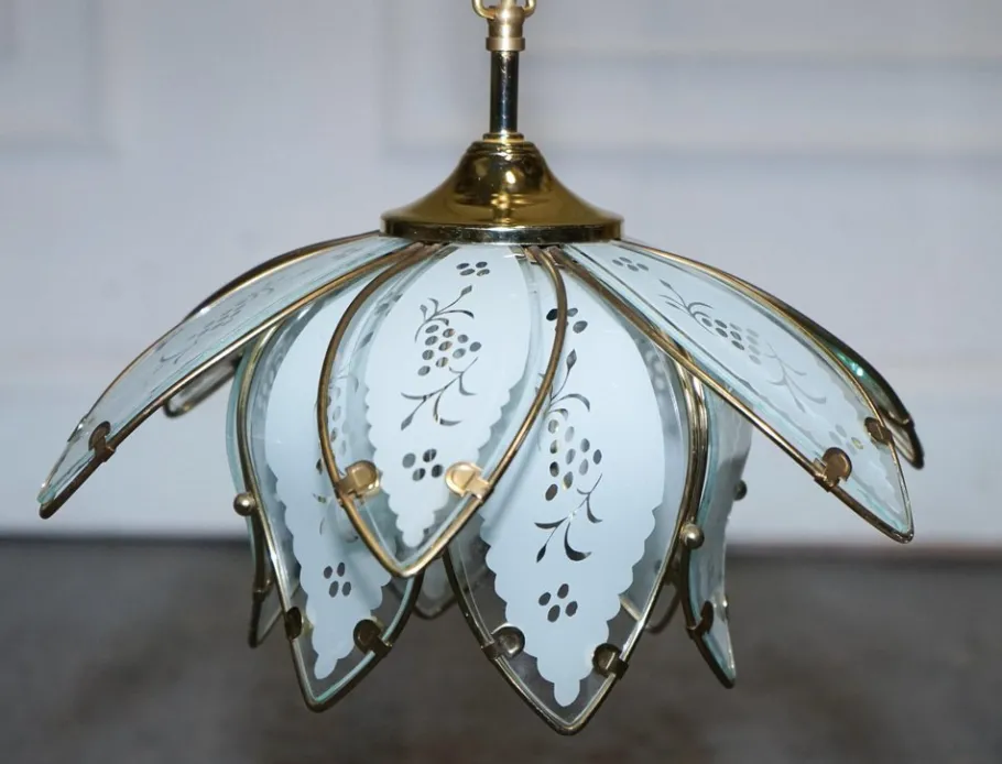 Clearance Pamono Art Deco Style Glass Lotus Ceiling Lamps, 1960s, Set of 2